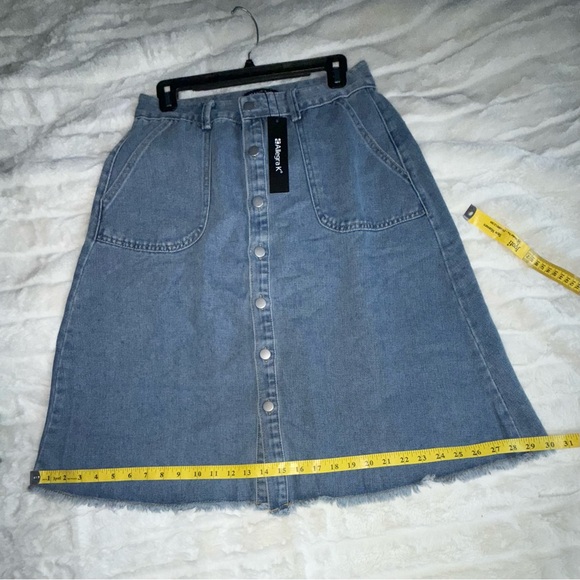 Allegra K Blue Denim A-Line Midi Button Down Skirt - Picture 9 of 10